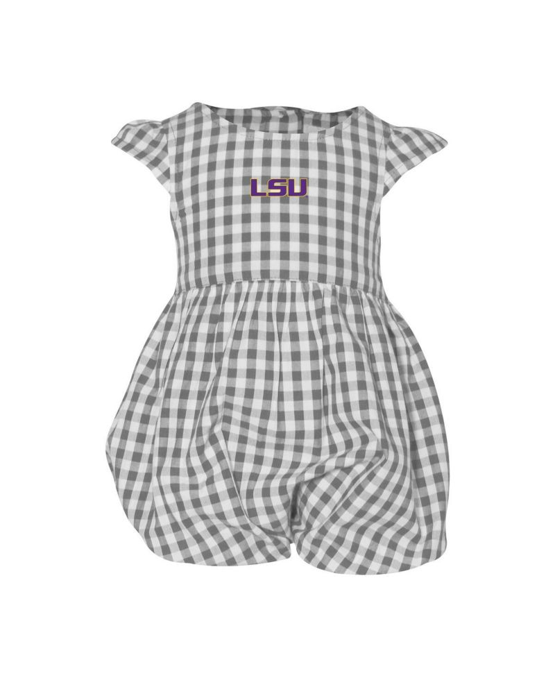 Baby Girls Gray LSU Tigers Cara Gingham Ruffled Bodysuit