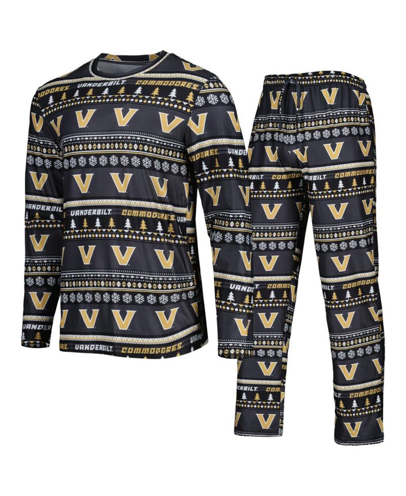 Men's 2-Piece Black Vanderbilt Commodores Swivel Long Sleeve Top and Pants Sleep Set