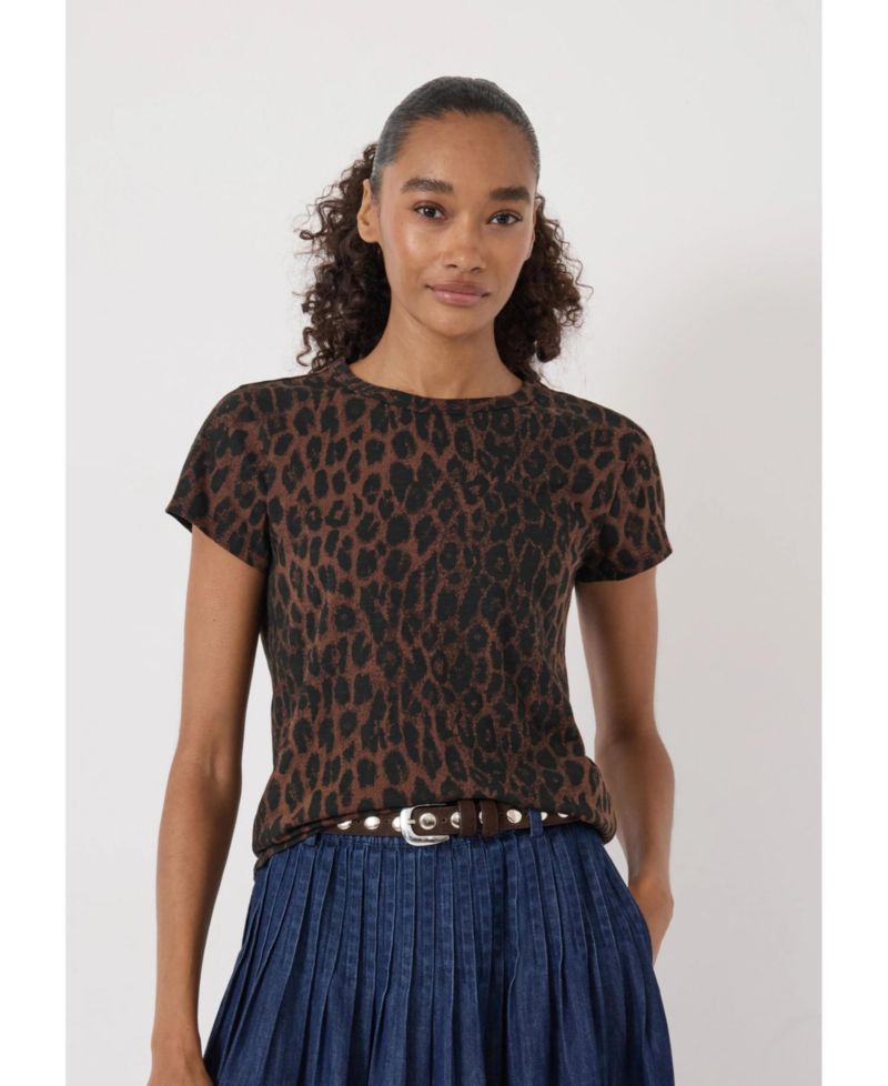 Women's Leopard-Print Slub Slim-Fit T-Shirt