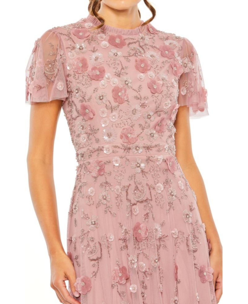 Women's Embellished High Neck Cap Sleeve A Line Dress
