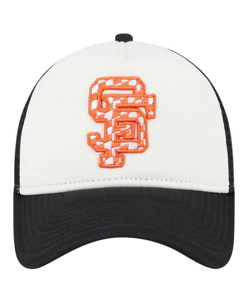 Men's White/Black San Francisco Giants Checkered Flag A-Frame Trucker 9FORTY Adjustable Hat