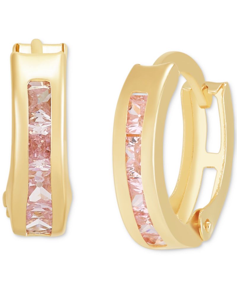 Children's Cubic Zirconia Extra Small Huggie Hoop Earrings in 14k Gold, 10mm