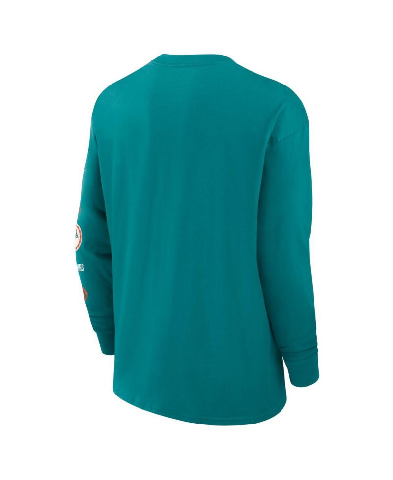 Men's Aqua Miami Dolphins Rewind Heavy Max 90 Pocket Long Sleeve T-Shirt
