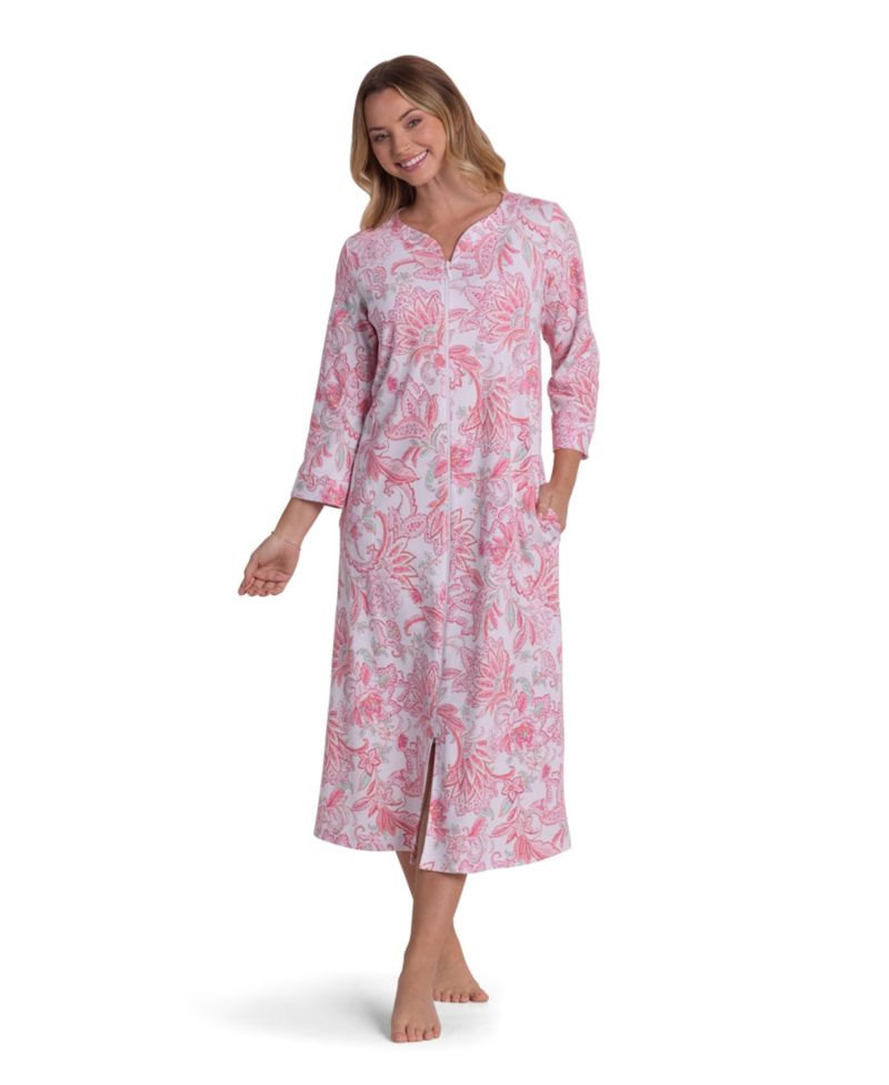 Women's Long-Sleeve Printed Long Zip Robe