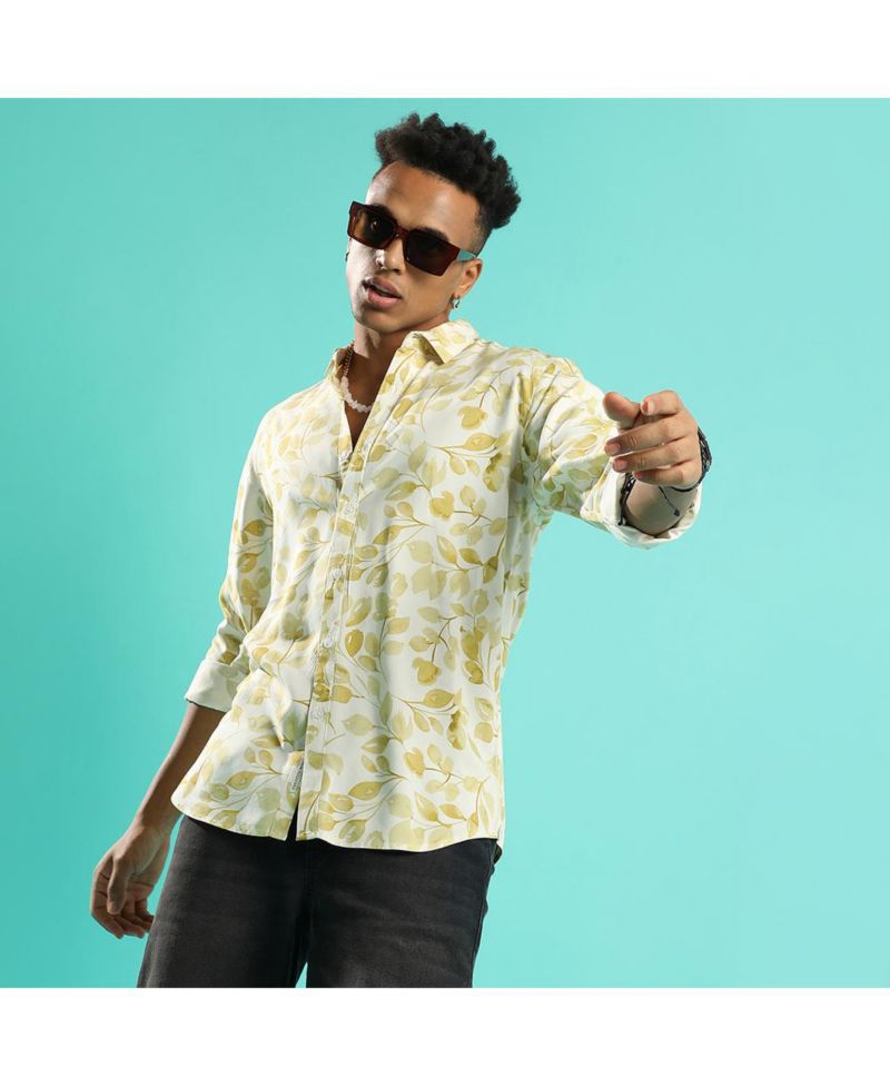 Men's Artistic Foliage Print Shirt