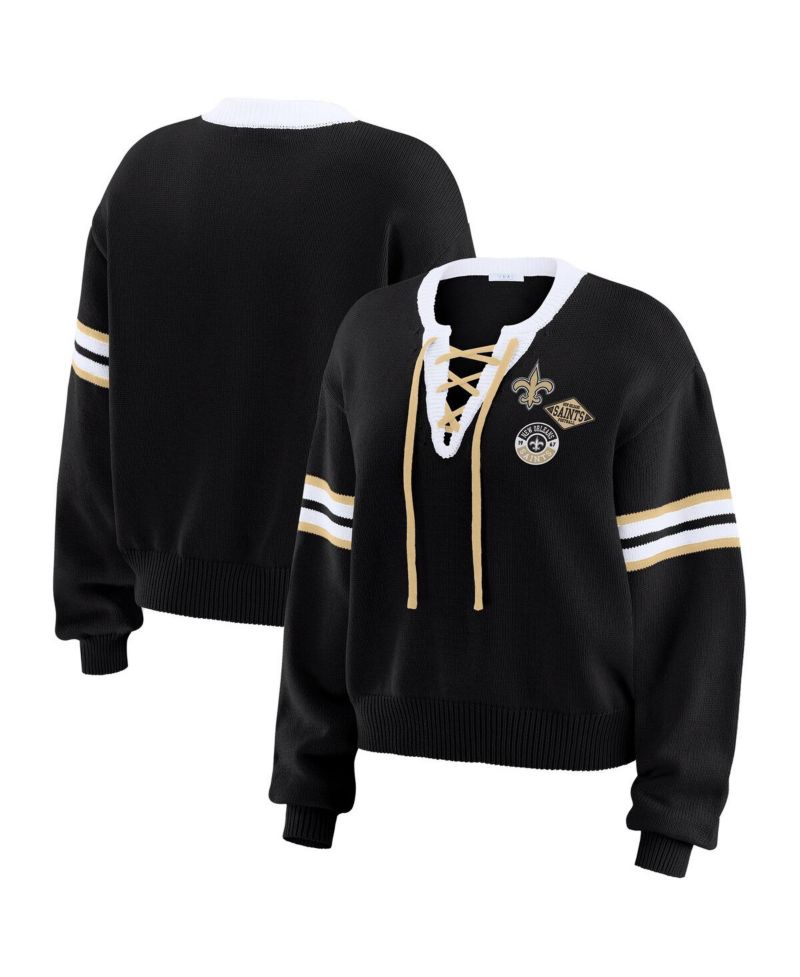 Women's Black New Orleans Saints Lace-Up Sweater
