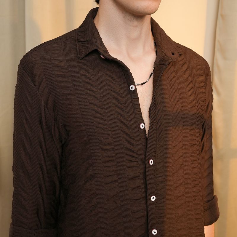 Men's Chocolate Brown Chunky-Seersucker Shirt