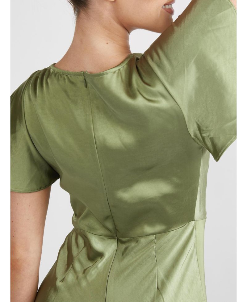 Women's Flutter Sleeve Satin Bridesmaid Dress