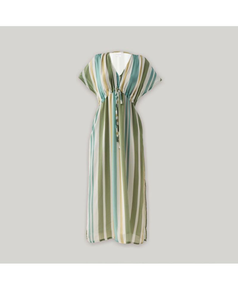 Women's Striped Drawstring Waist Maxi Dress