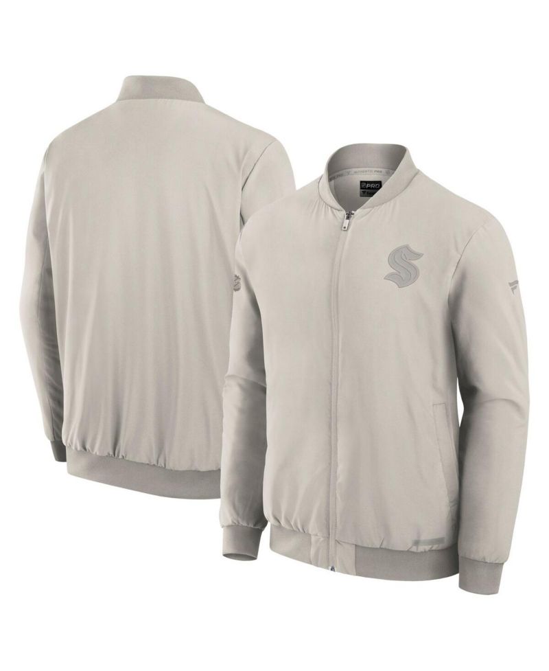 Men's Cream Seattle Kraken Authentic Pro Road Full-Zip Bomber Jacket