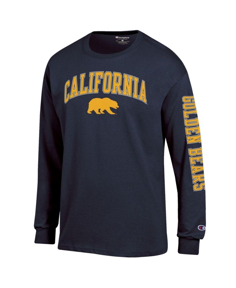 Men's Navy Cal Bears Arch Over Logo 2-Hit Long Sleeve T-Shirt
