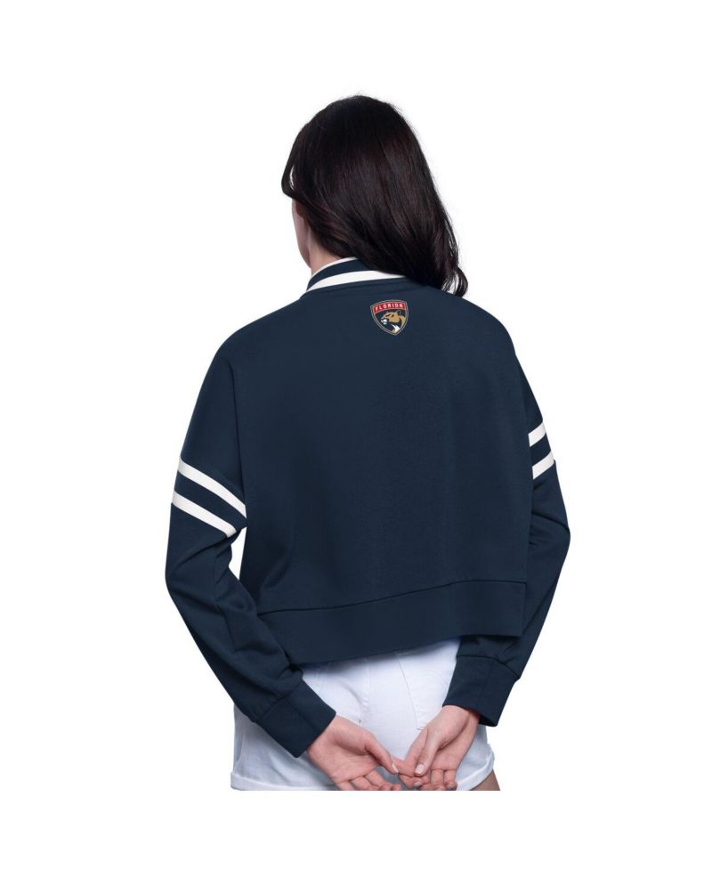 Women's Navy Florida Panthers Power Play Cropped Pullover Sweatshirt