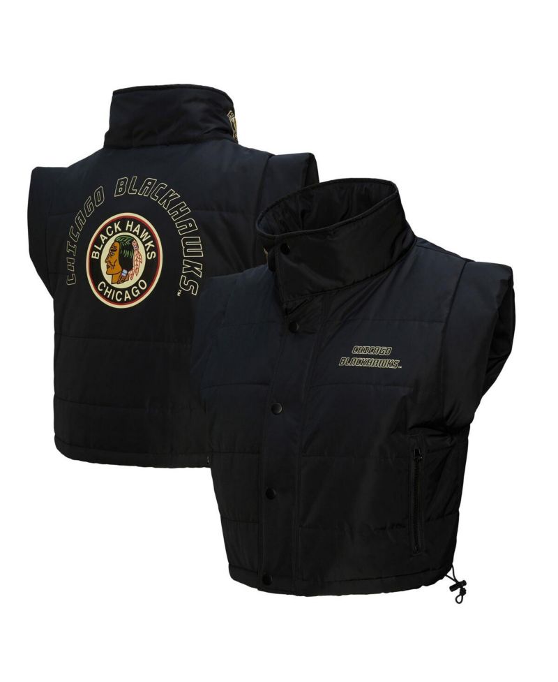 Women's Black Chicago Blackhawks Cropped Full-Zip Puffer Vest
