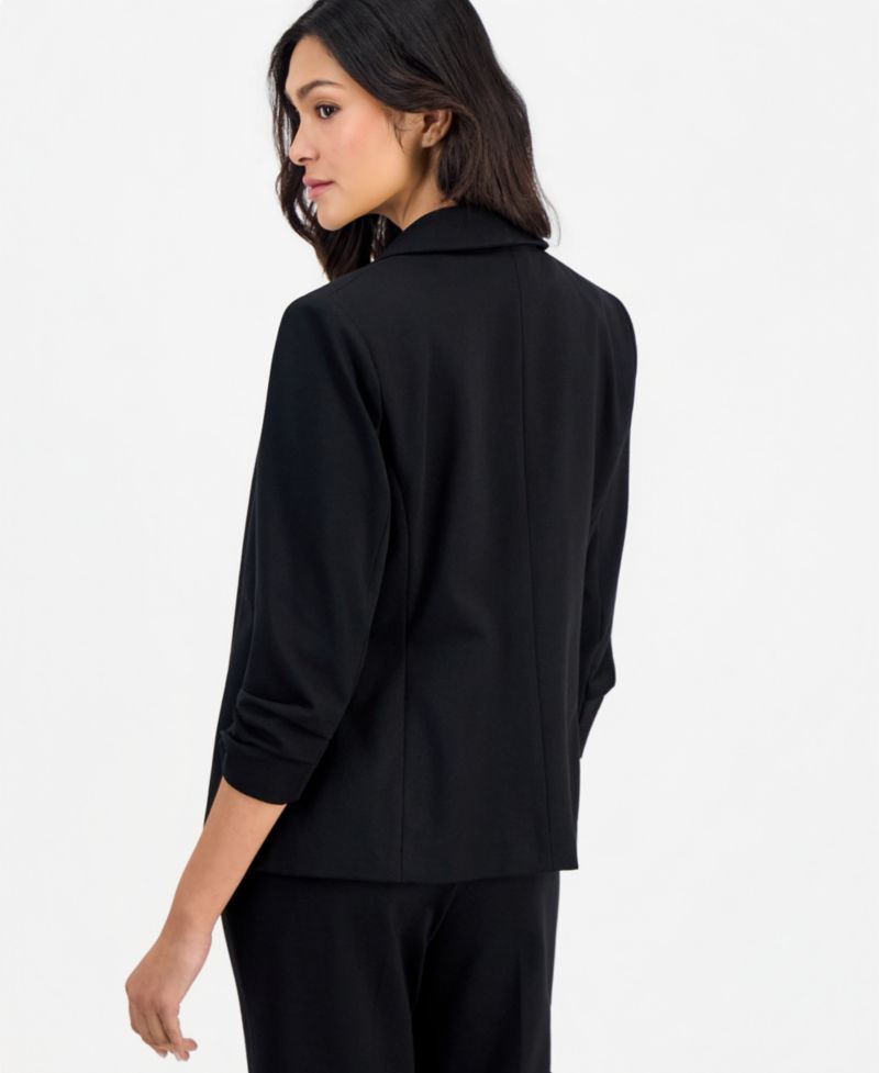 Petite 3/4-Sleeve Open-Front Zip-Pocket Jacket