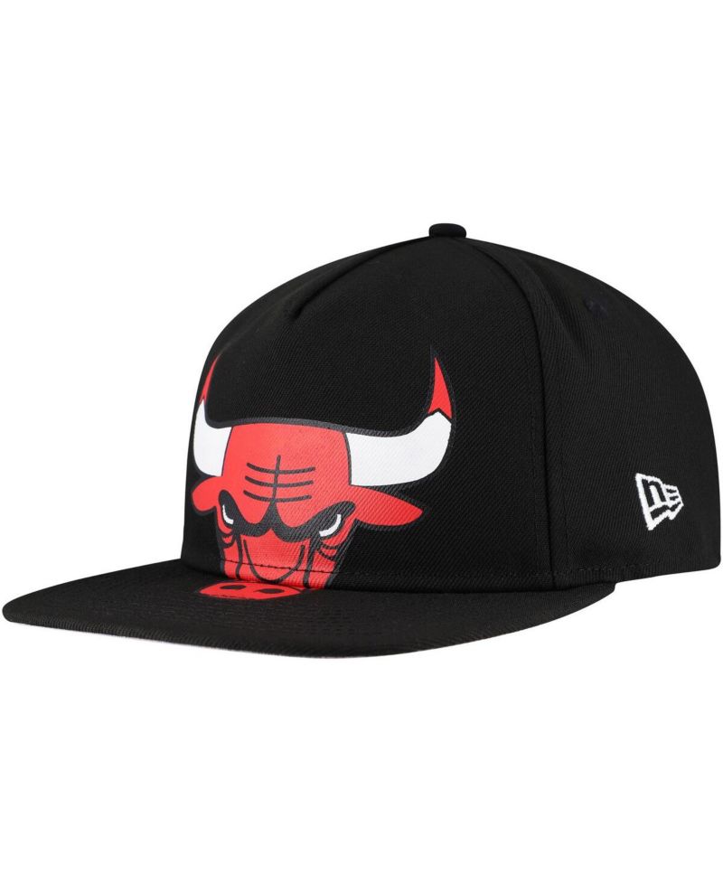 Men's Black Chicago Bulls Oversized Puff Print Logo Golfer Snapback Hat