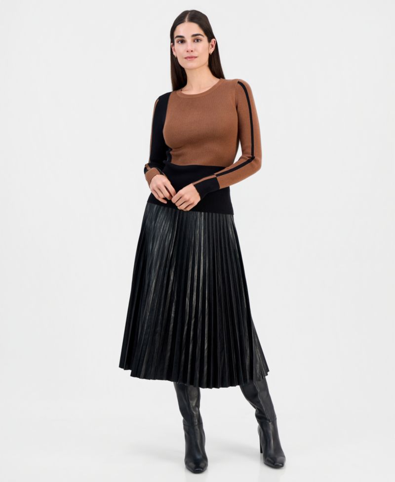 Women's Color-Blocked Ribbed Crewneck Sweater