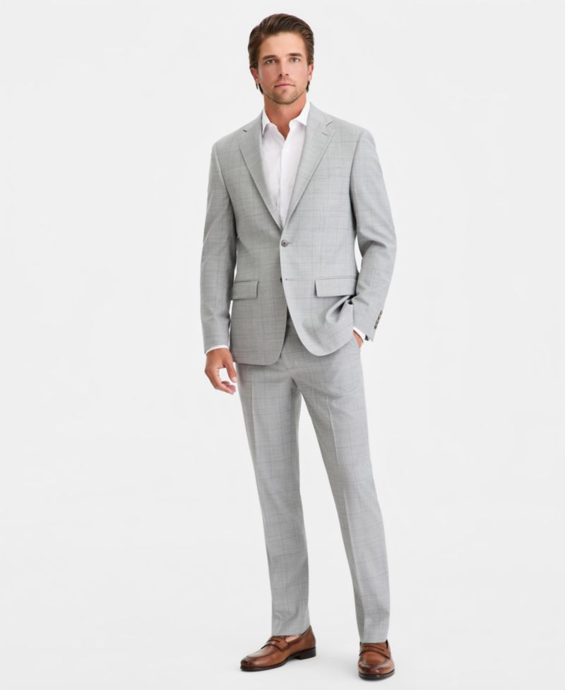 Men's Slim-Fit Wool-Blend Plaid Suit Separates