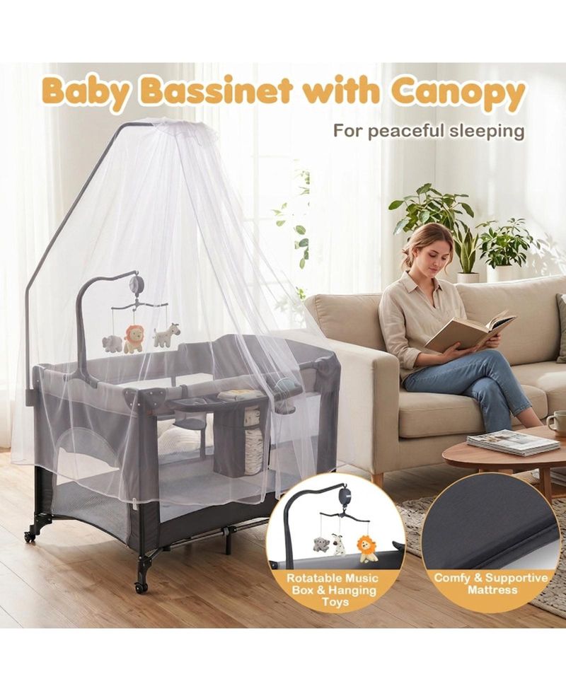 Baby 5-in-1 Portable Bedside Bassinet with Music Box