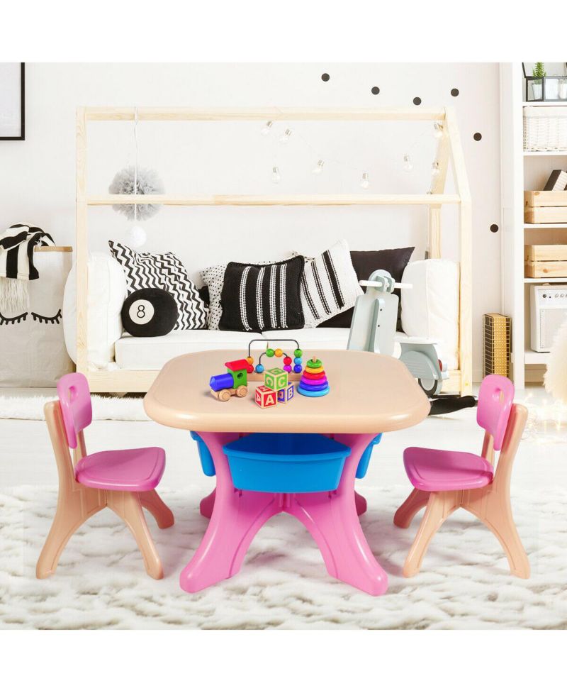 Kids In/Outdoor Plastic Storage Play Table & Chair Set, 3-Piece