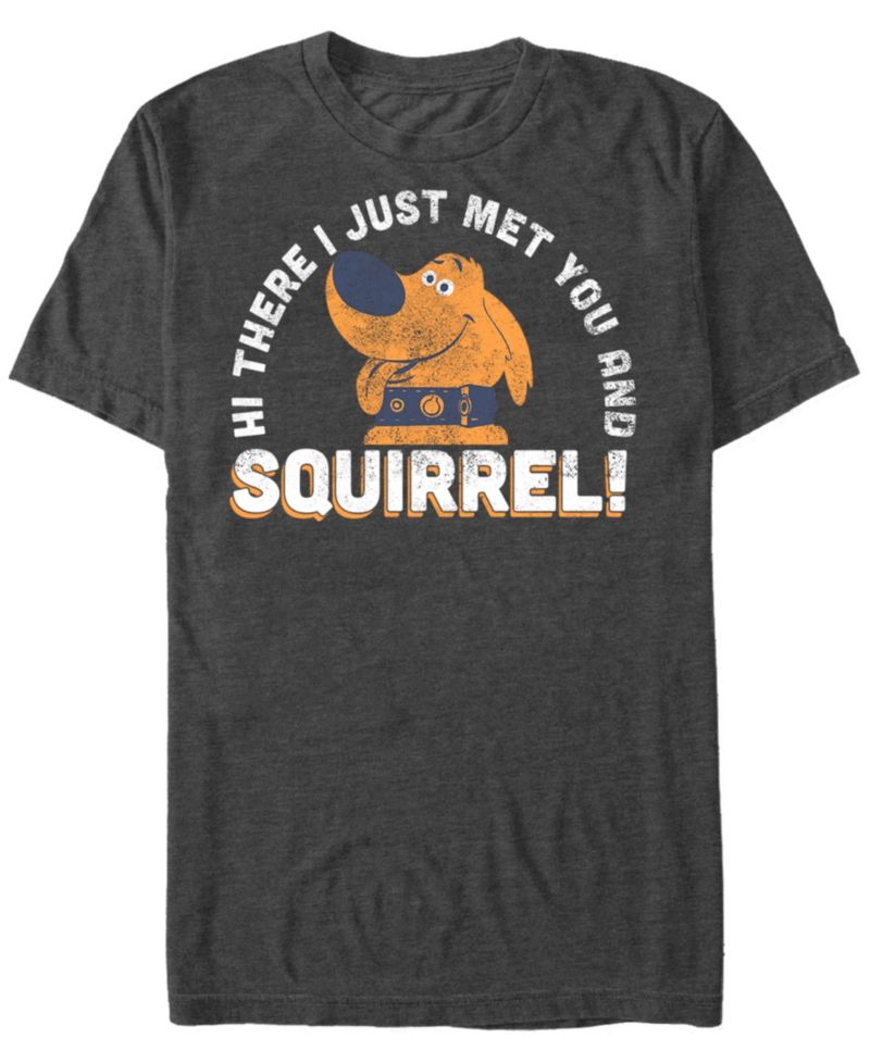 Disney Pixar Men's UP Dug Just Met and SQUIRREL Short Sleeve T-Shirt