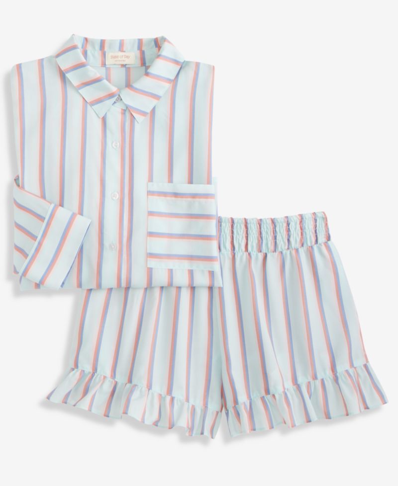 Women's Woven Top & Ruffle Shorts Pajamas, 2-Piece Set