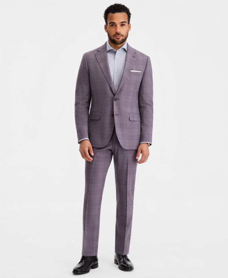Men's Modern-Fit Wool-Blend Purple Plaid Suit Separates Jacket