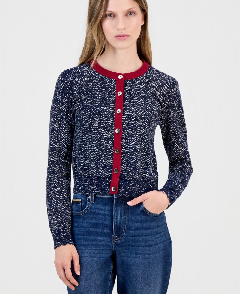 Women's Cotton Herringbone Cardigan Sweater