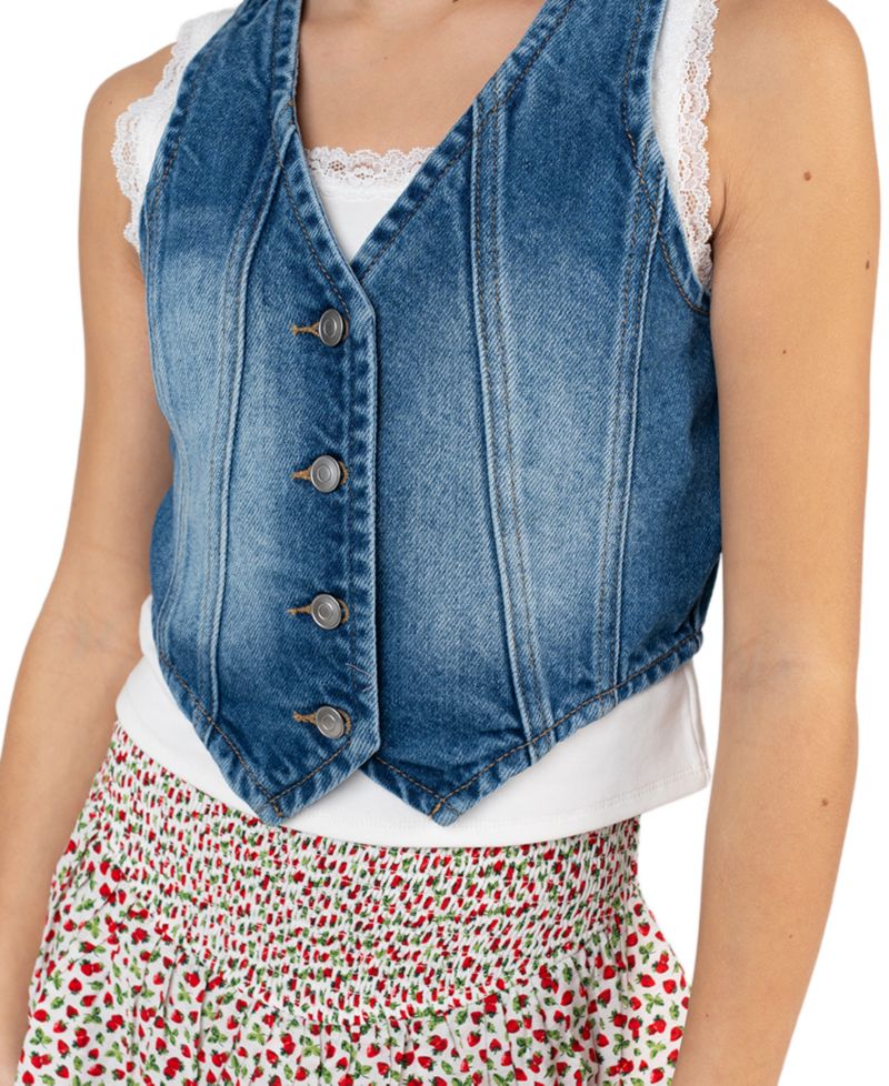 Girls' 7-12 Denim Vest, Cami and Skort, 3-Piece Set