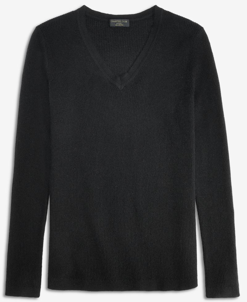 Women's 100% Cashmere Featherweight Ribbed V-Neck Sweater