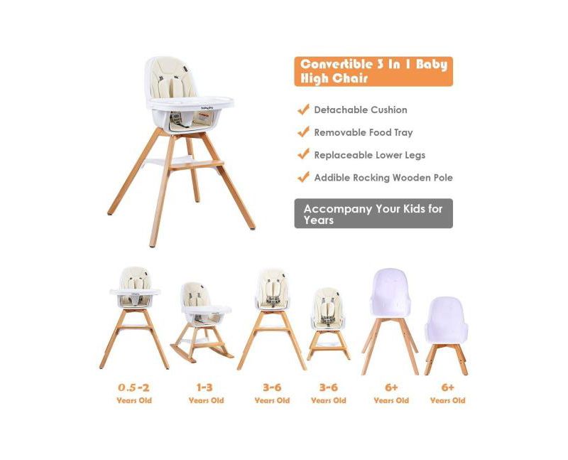 Girls 3-in-1 Convertible Wooden High Chair