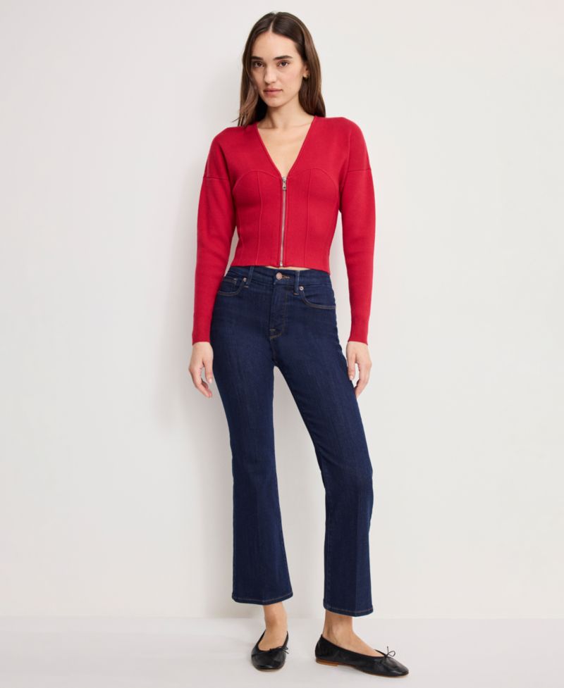 Women's V-Neck Front Zipper Sweater