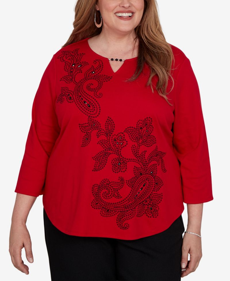 Plus Size Keyhole 3/4-Sleeve Top