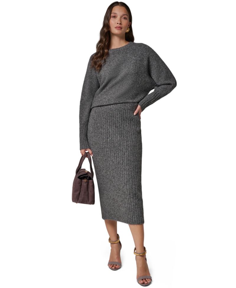 Women's Straight Sweater Pull-On High-Waisted Midi Skirt