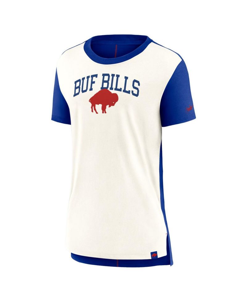 Women's Cream/Royal Buffalo Bills Wordmark Tri-Blend T-Shirt