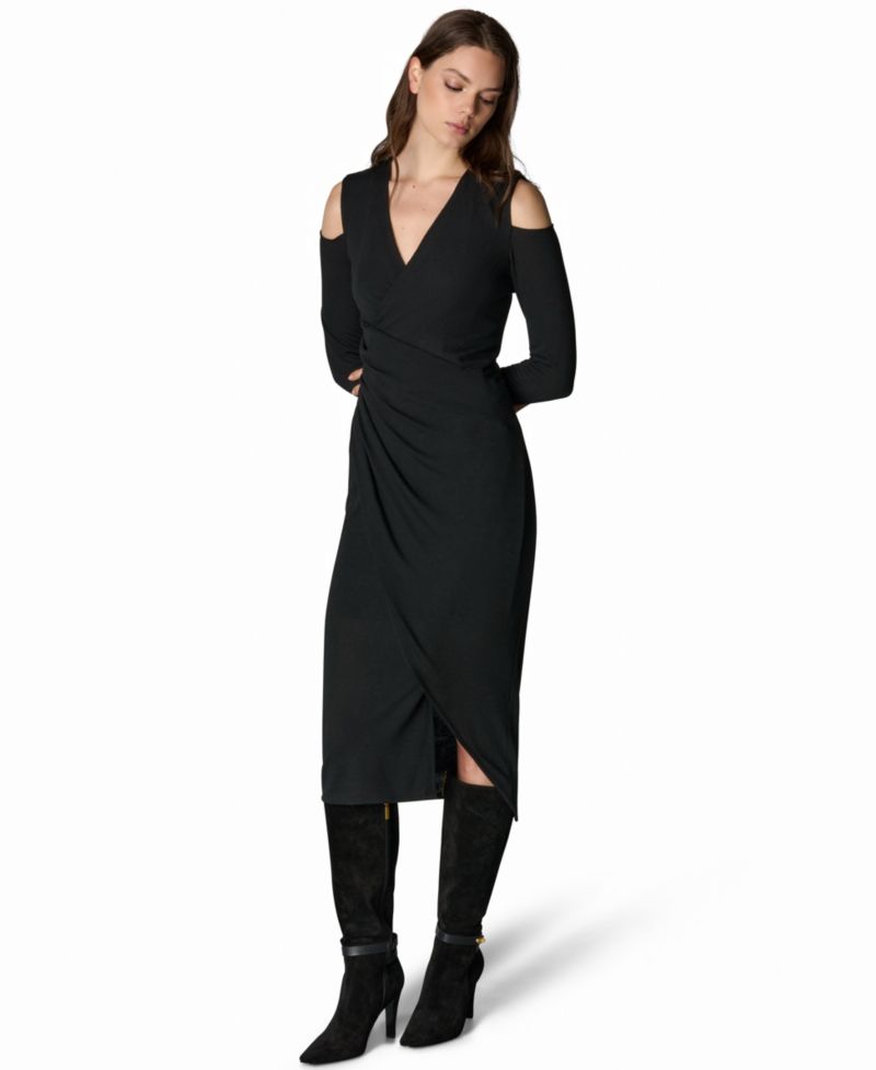 Women's Cold-Shoulder Wrap V-Neck Midi Dress