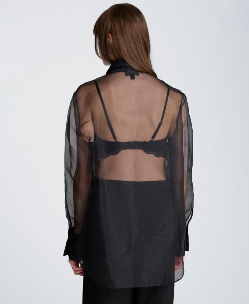 Women's Oversized Sheer Collared Tunic Shirt