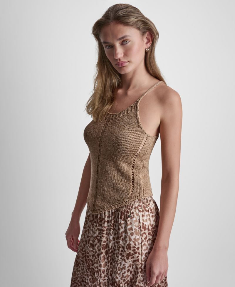 Women's Curved Hem Rib Details Scoop Neck Cami Top