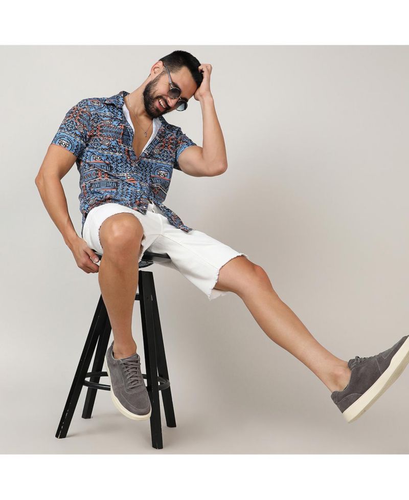 Men's Icy Blue Artistic Bohemian Shirt