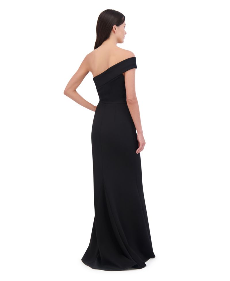 Women's Asymmetric-Neck Side-Pleat Scuba Gown
