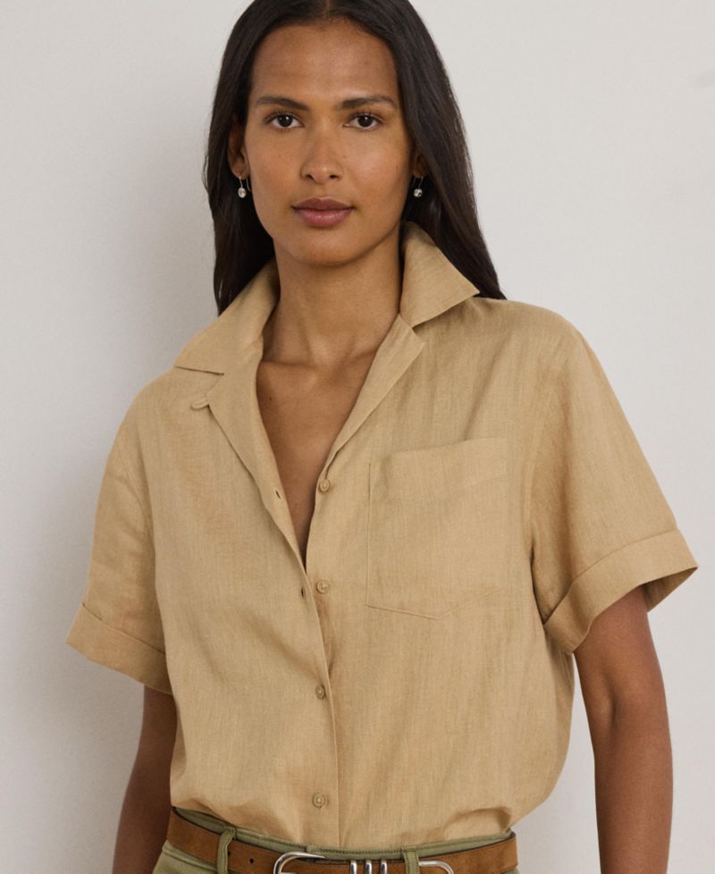 Women's Linen Short-Sleeve Camp Shirt