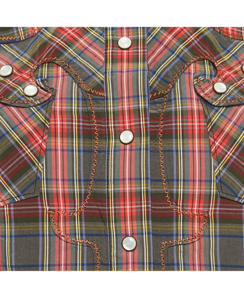 Plaid Cotton Pearl Snap Button Detail Sleeveless Shirt