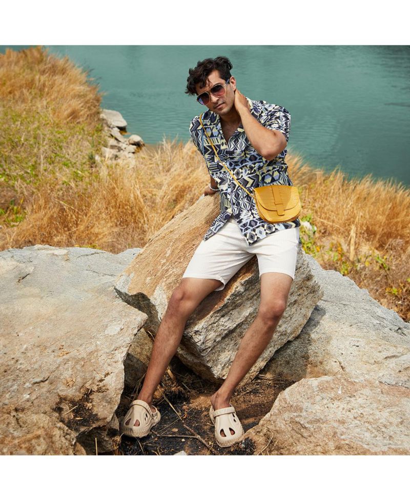 Men's Sky Blue & Lemon Yellow Bohemian Shirt
