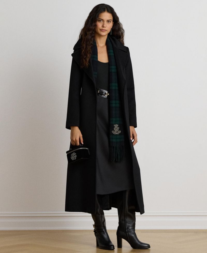 Women's Wool-Blend Notch-Collar Belted Wrap Coat