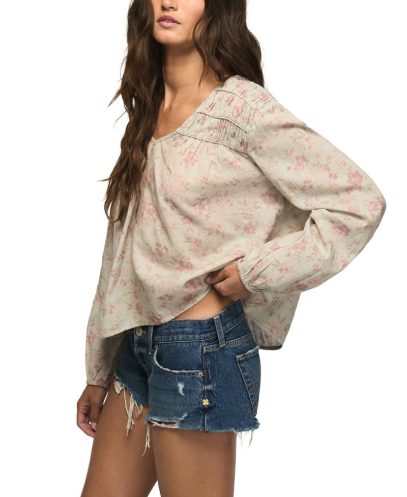 Women's Ruched Floral-Print Peasant Blouse