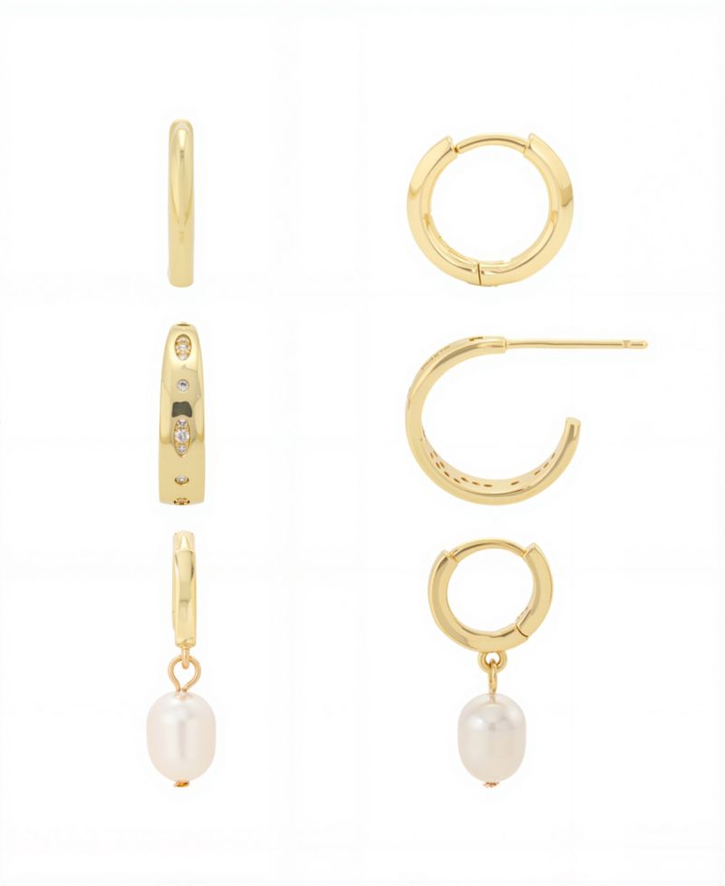 Cubic Zirconia and Freshwater Mother of Pearl Endless Hoop Earrings Set