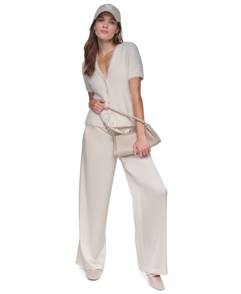 Petite Short-Sleeve Brushed-Knit Fitted Cardigan