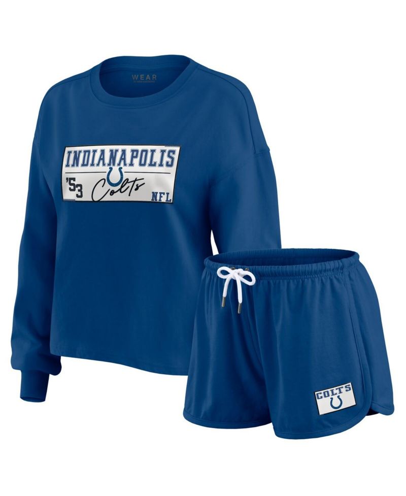 Women's 2-Piece Royal Indianapolis Colts Heavy Rugby Jersey Long Sleeve T-Shirt and Shorts Lounge Set