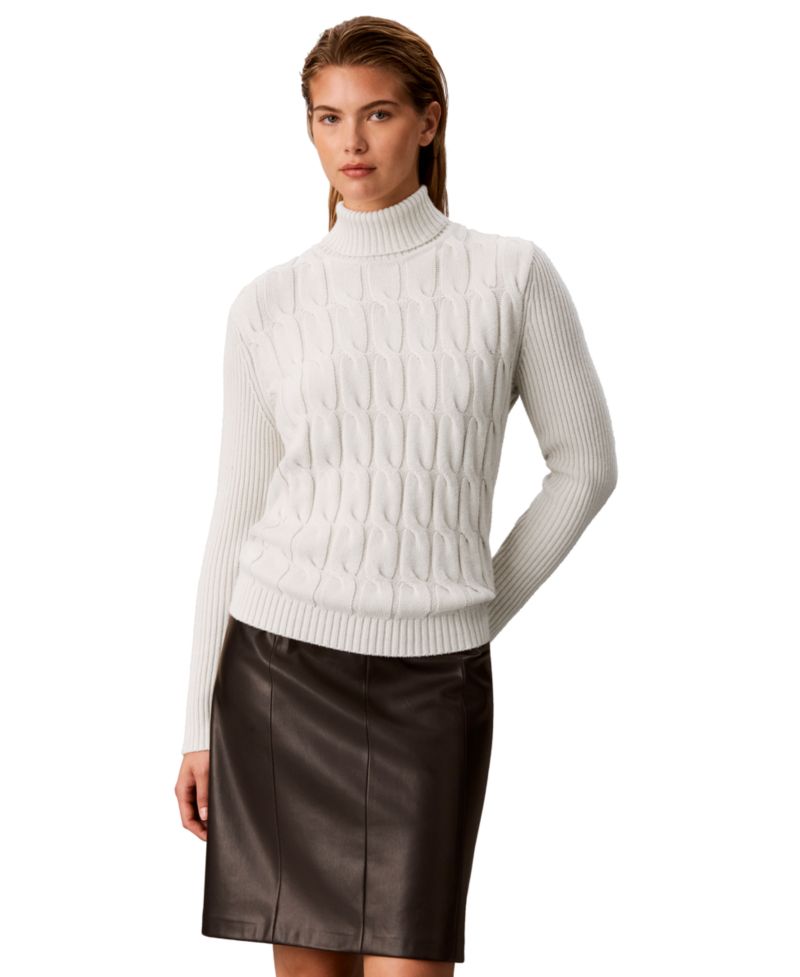 Women's Lux Cable Knit Wool-Blend Turtleneck Sweater