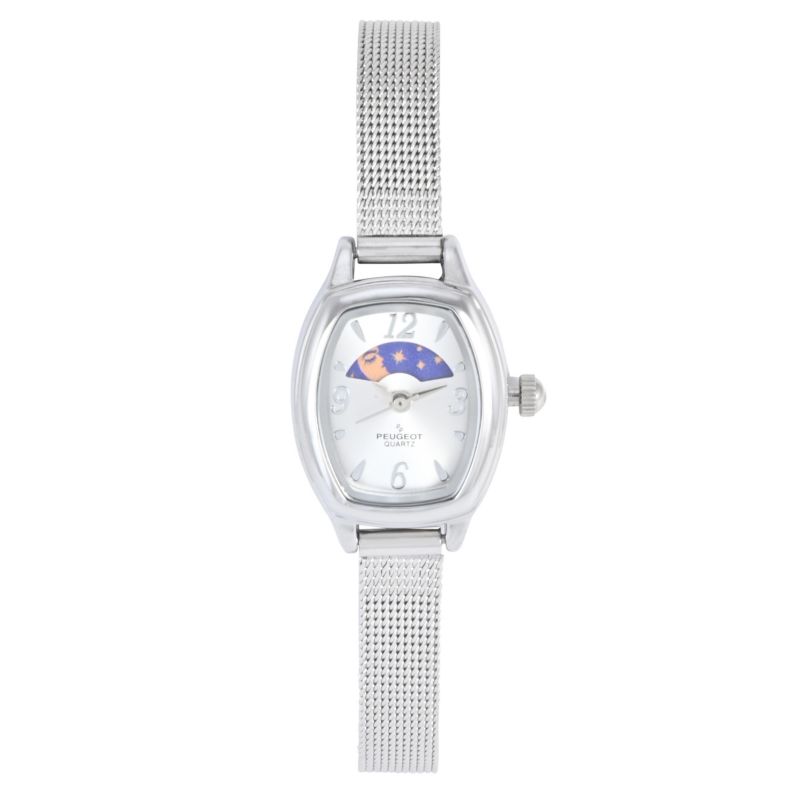 Women's Silver Dial Sun Moon Watch 30x20mm Mesh Bracelet