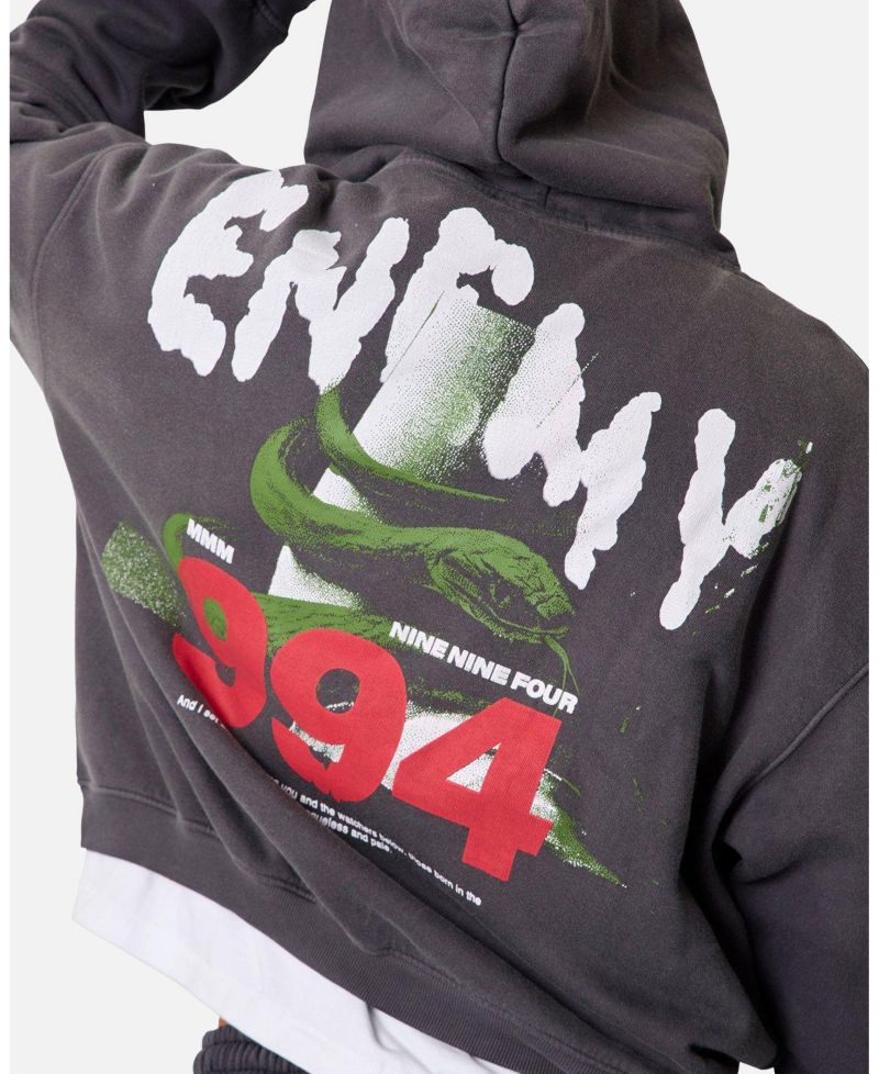 Men's Enemy Graphic Oversized Cropped Hoodie